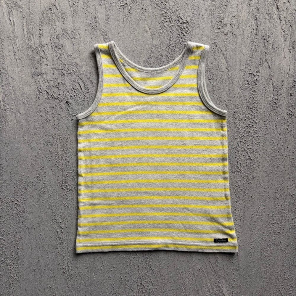 Denim Dungaree Tank Top Small Grey Striped Sleeveless Japan Baby Tee